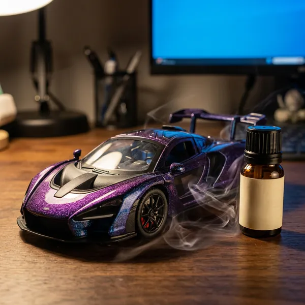 A Senna misting on a desk next to a bottle of Exhaust Notes