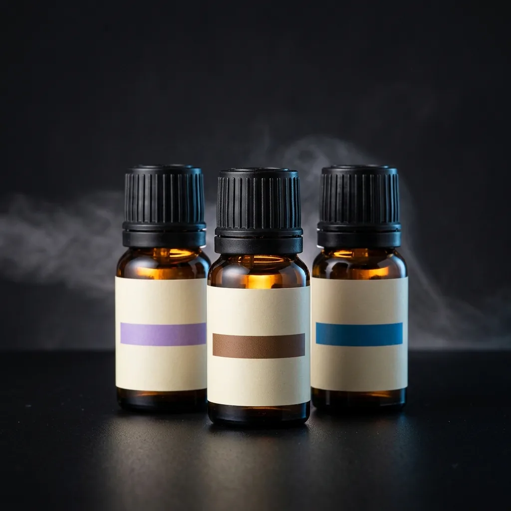 Three amber 10 ml bottles of Exhaust Notes scent drops